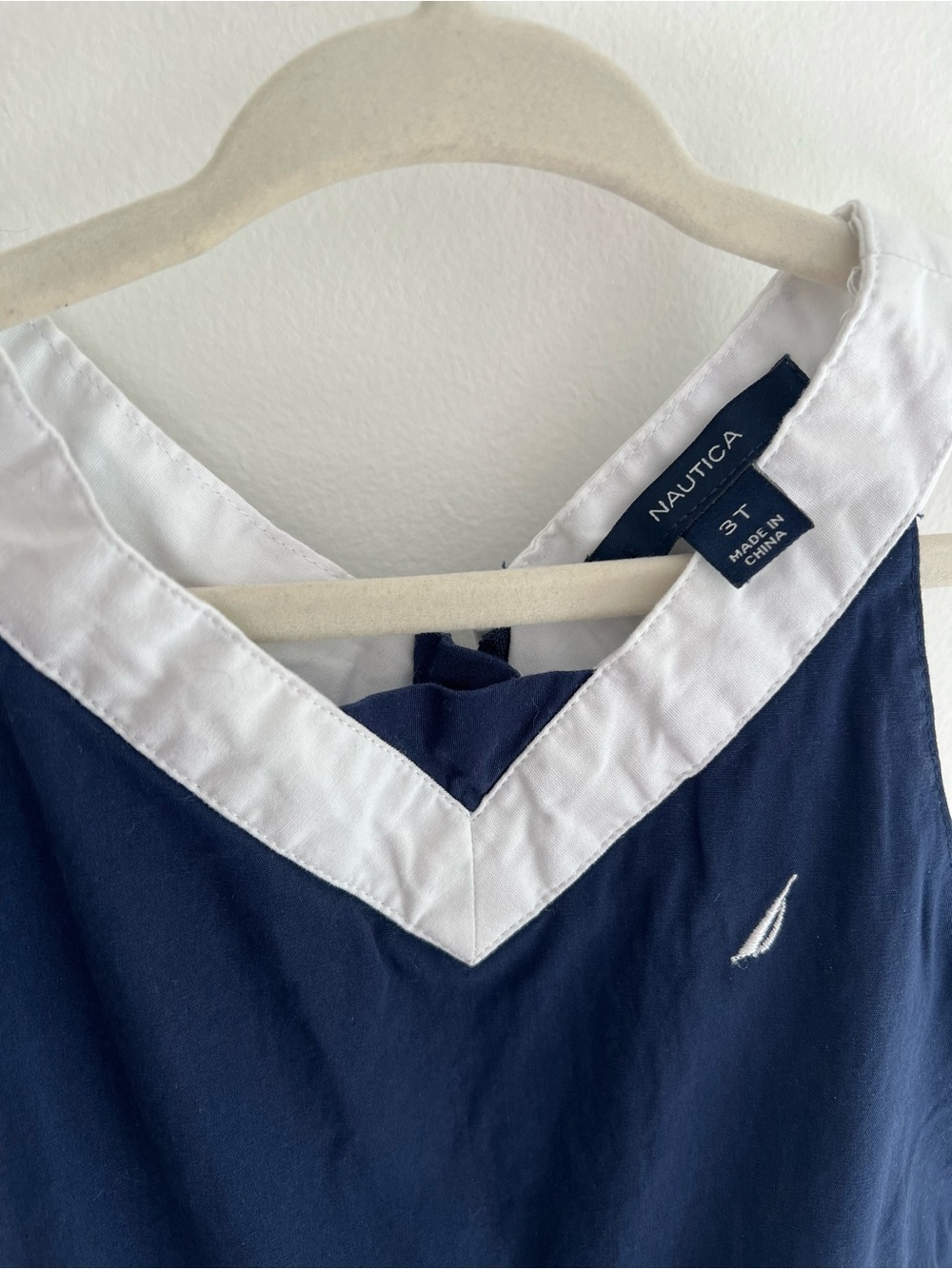 Nautica Girls Navy Dress with White Trim and Red Stripe Ribbon Accents | Girl 3T - Picture 8 of 8